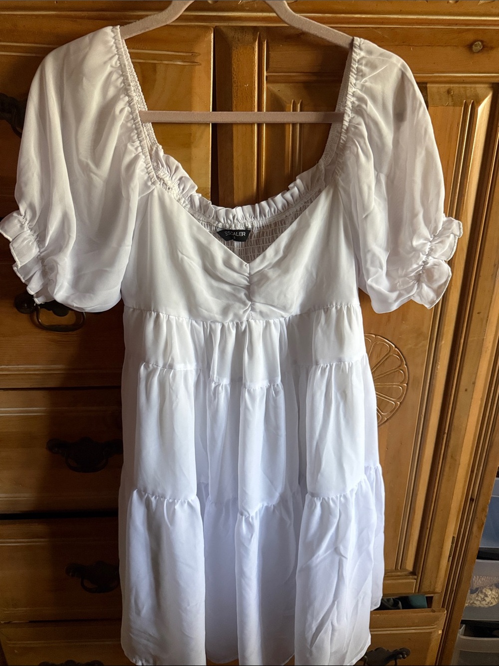 White Puff-Sleeve Tiered Dress